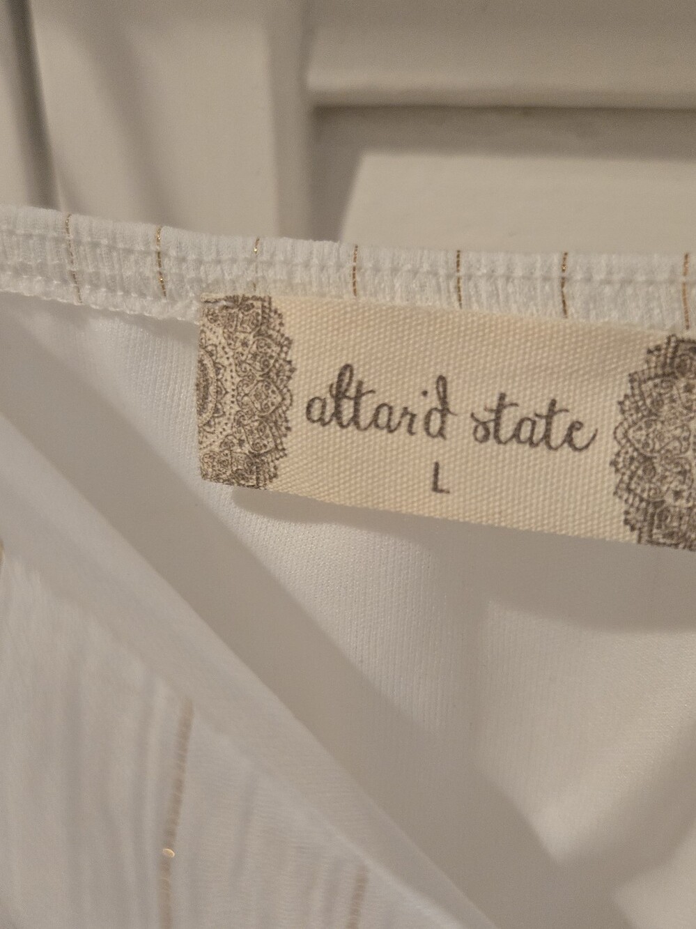 NWT Altar'd State Ivory Gold Metallic Lurex Tiered Mini Dress Boho Fairy Large - Picture 8 of 11